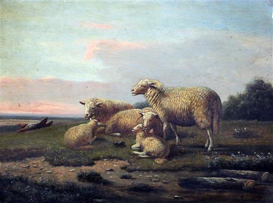 Louis Gerardts (French/Belgian, 19th century) Sheep in pasture and in a yard, 8.5 x 11.75in.